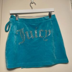 Y2K Juicy Couture Teal Blue Velour Wrap Mini Skirt Size M